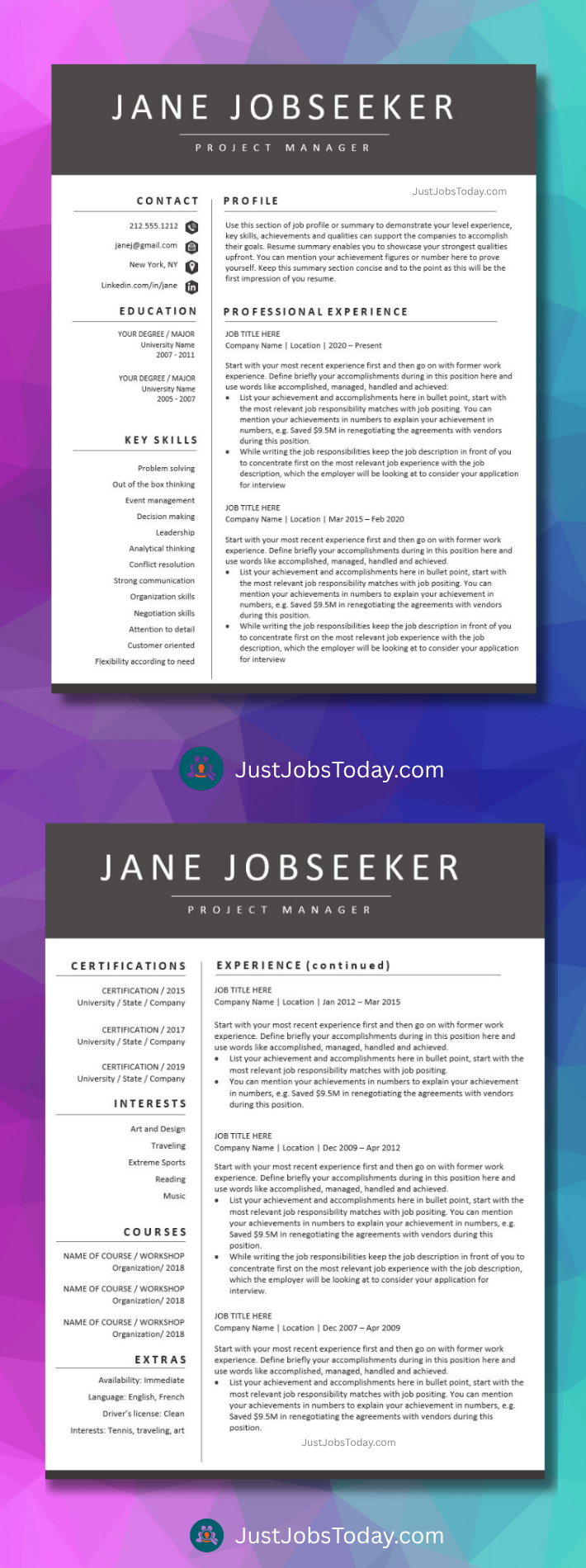 Resume Examples - Australia Resume Template 2 Pages