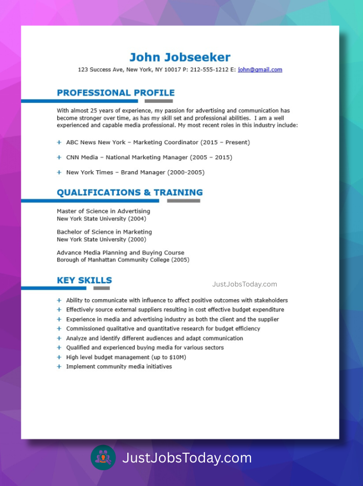 Resume Examples - Blue 32 Resume Template
