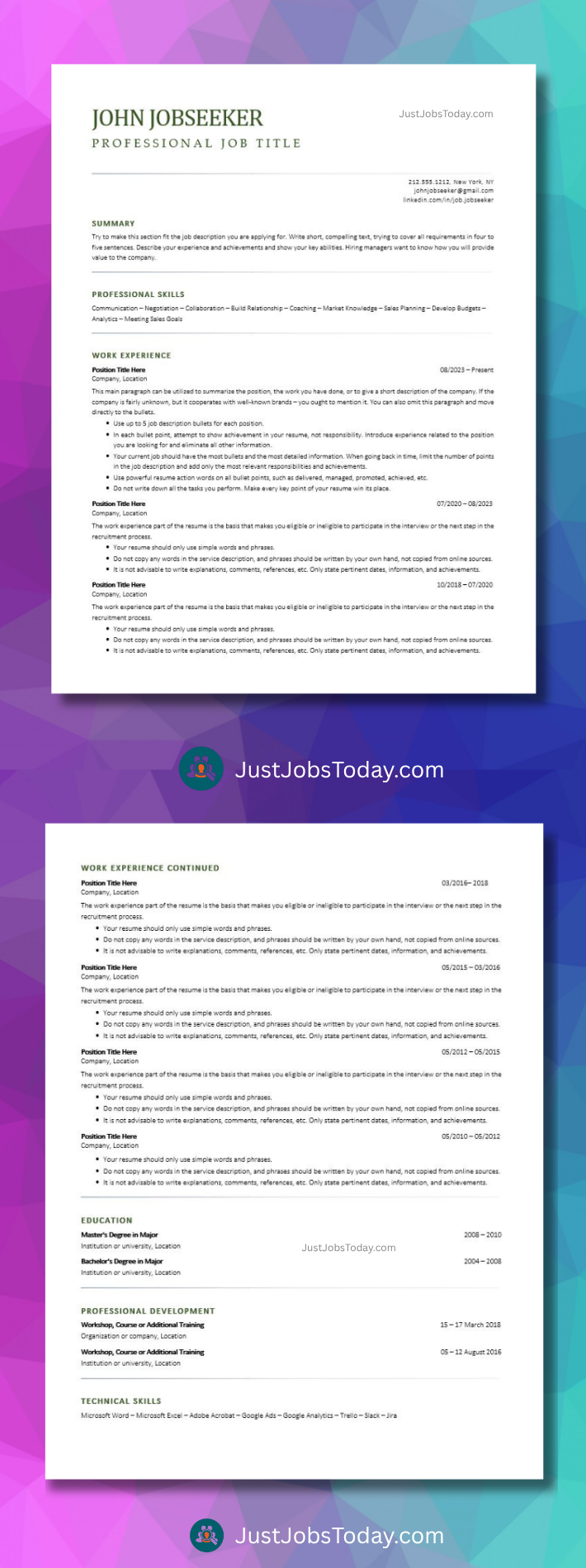 Resume Examples - Bolivia Resume Template 2 Pages