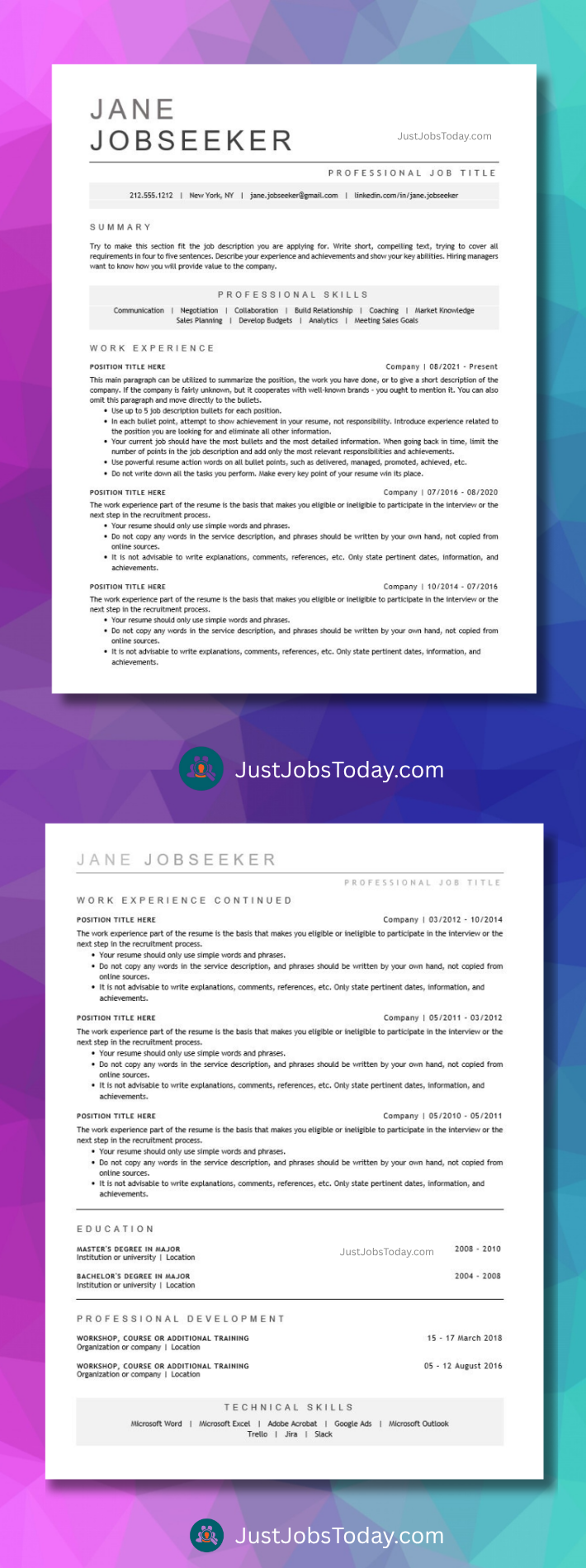 Resume Examples - Cabana Resume Template 2 Pages
