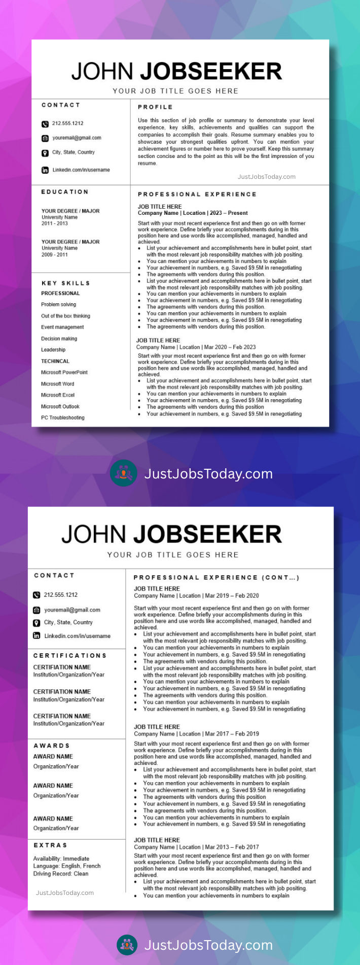 Resume Examples - Chile Resume Template 2 Pages