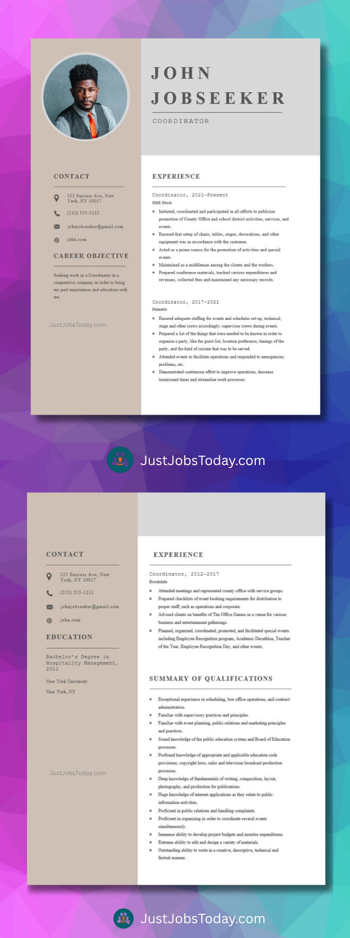 Resume Examples - Dominican Republic Resume Template 2 Pages