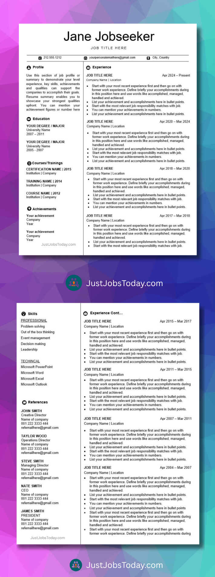 Resume Examples - Ecuador Resume Template 2 Pages