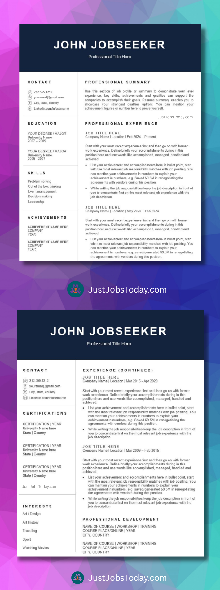 Resume Examples - Guatemala Resume Template 2 Pages