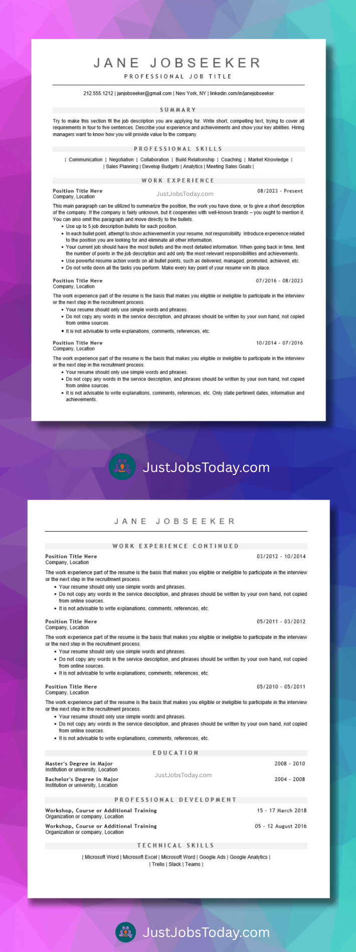 Resume Examples - Indonesia Resume Template 2 Pages