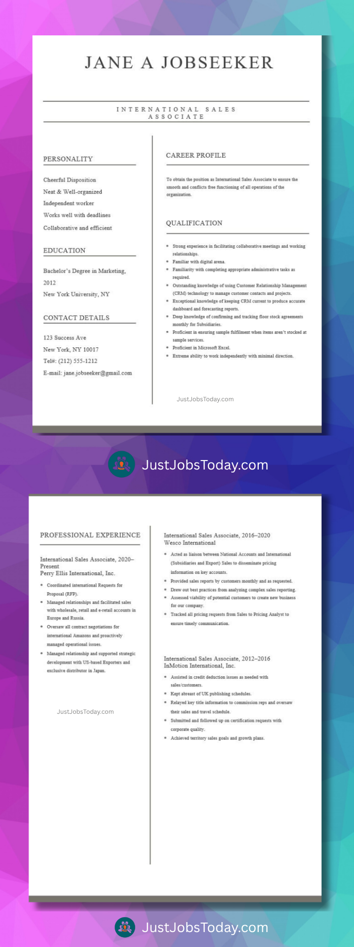 Resume Examples - Monaco Resume Template 2 Pages