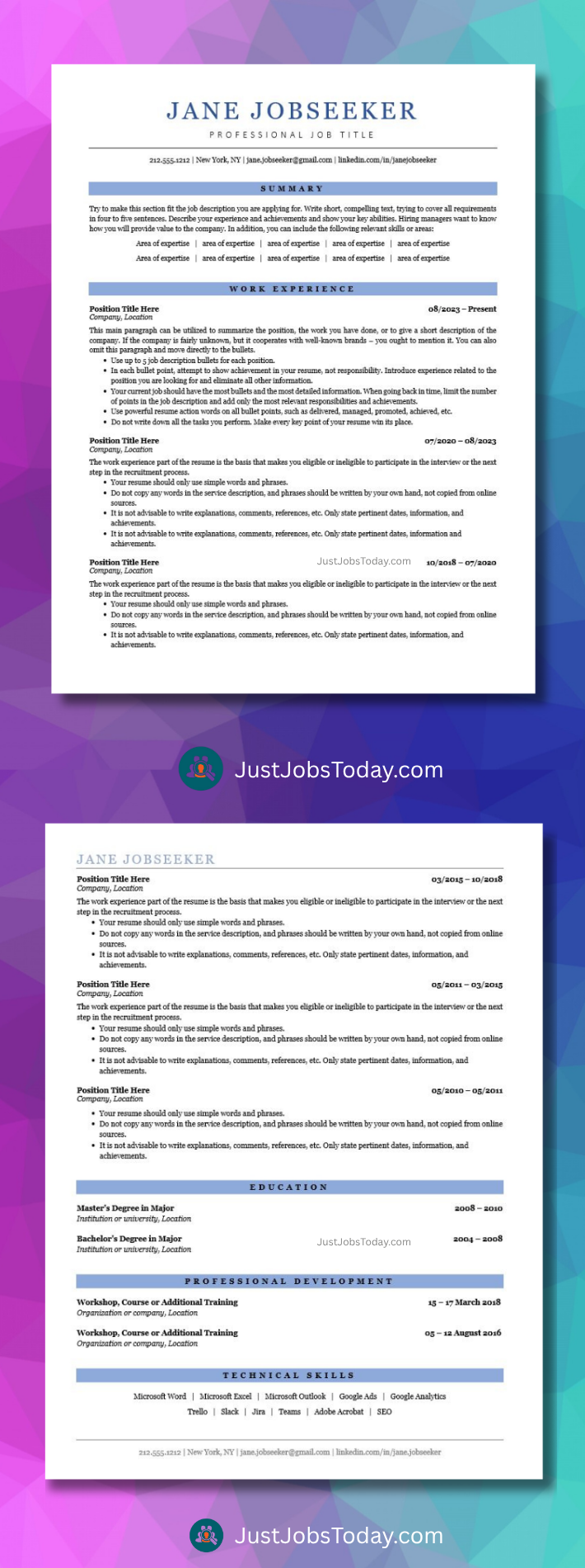Resume Examples - South Africa Resume Template 2 Pages