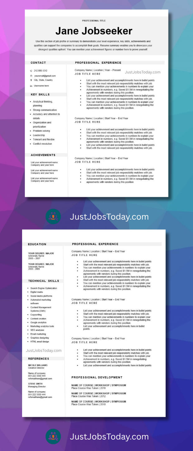 Resume Examples - Suriname Resume Template 2 Pages
