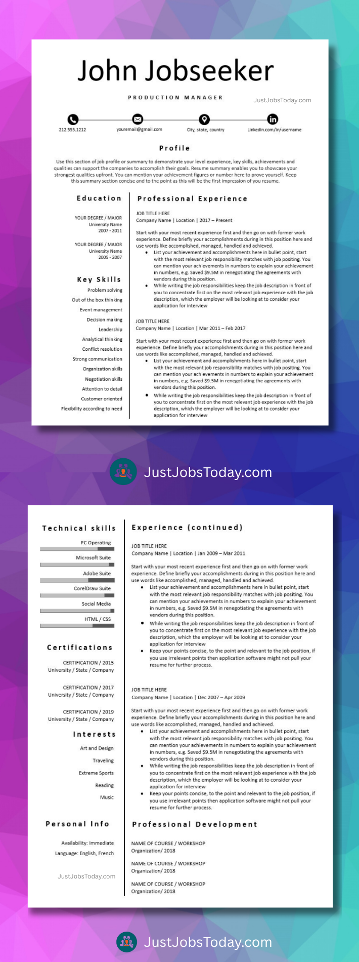 Resume Examples - Uruguay Resume Template 2 Pages