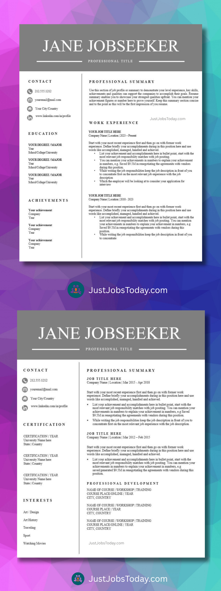 Resume Examples - Venezuela Resume Template 2 Pages
